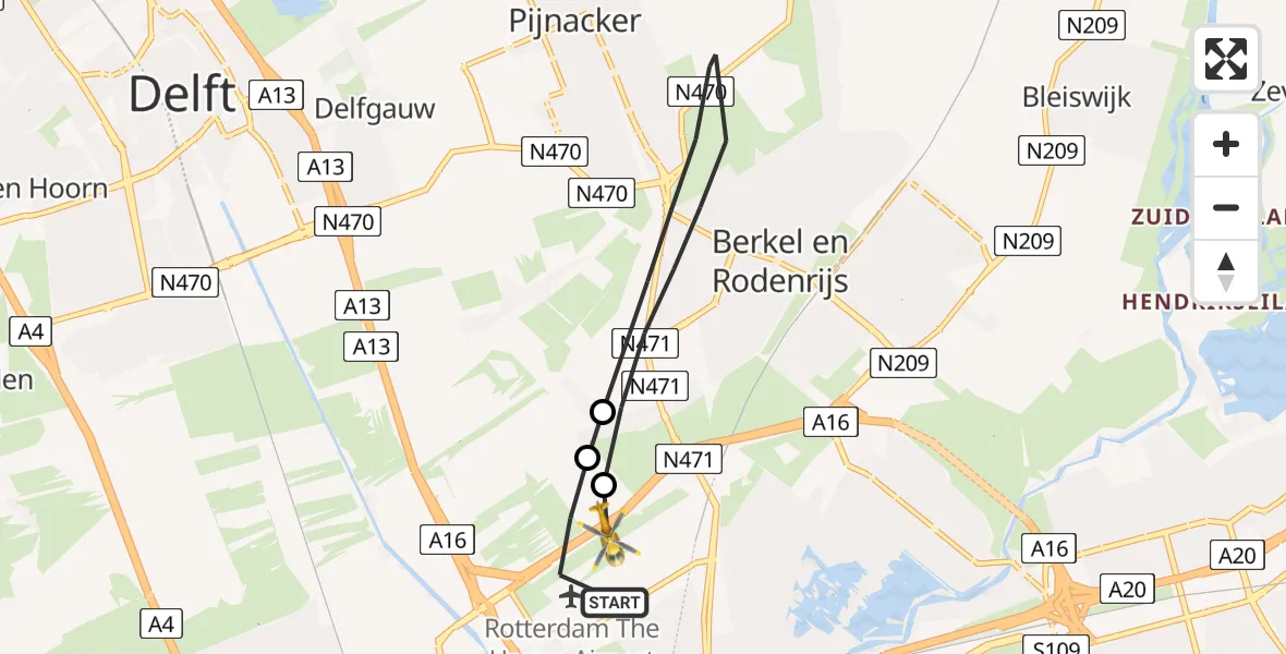 Vluchtroute Traumahelikopter Rotterdam The Hague Airport - Rotterdam The Hague Airport, 21 maart 2024, 09:31