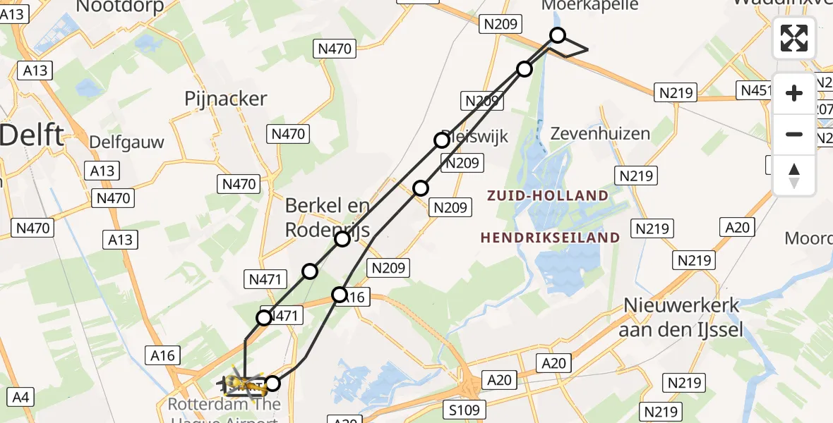 Vluchtroute Traumahelikopter Rotterdam The Hague Airport - Rotterdam The Hague Airport, 21 maart 2024, 09:37