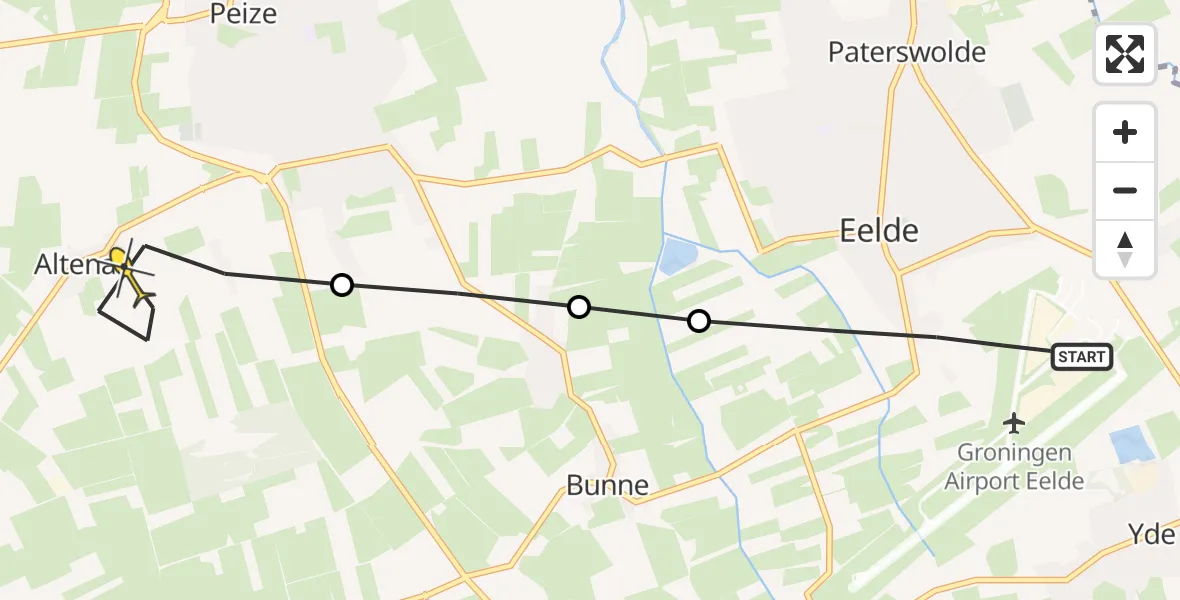 Routekaart van de vlucht: Lifeliner 4 naar Peize, Molenweg