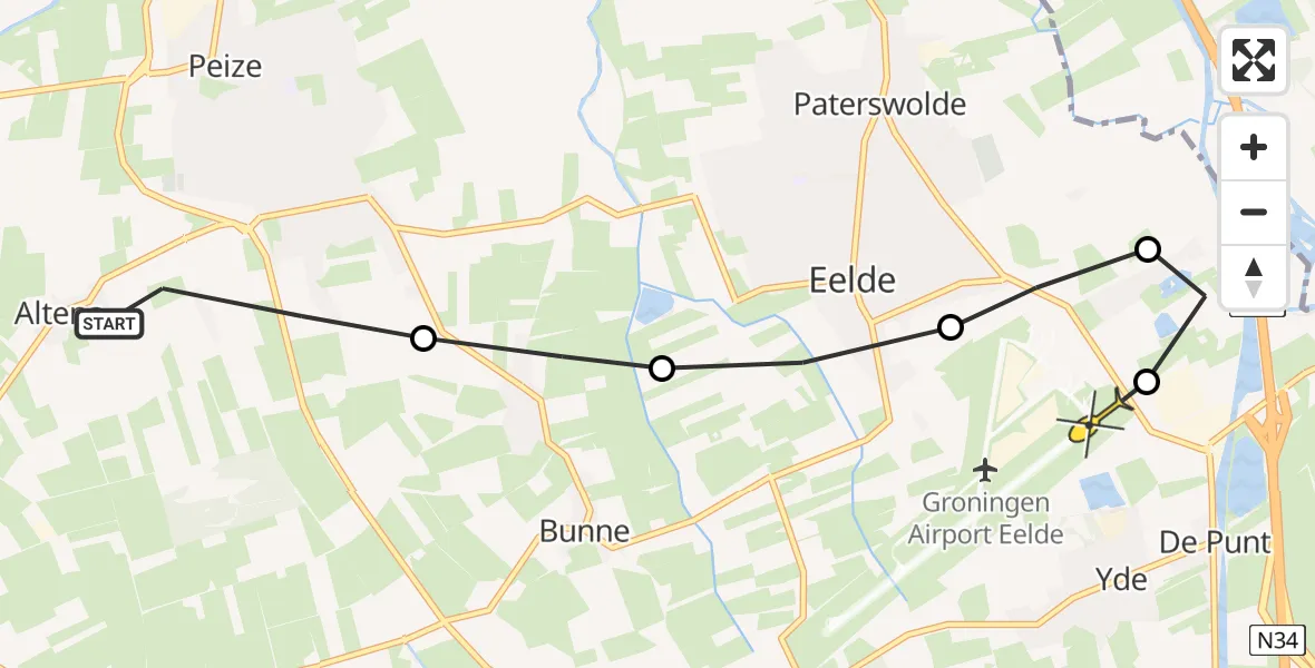 Routekaart van de vlucht: Lifeliner 4 naar Groningen Airport Eelde, De Drift