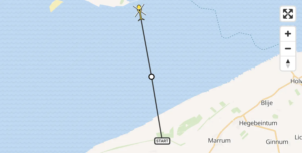 Routekaart van de vlucht: Ambulancehelikopter naar Ballum