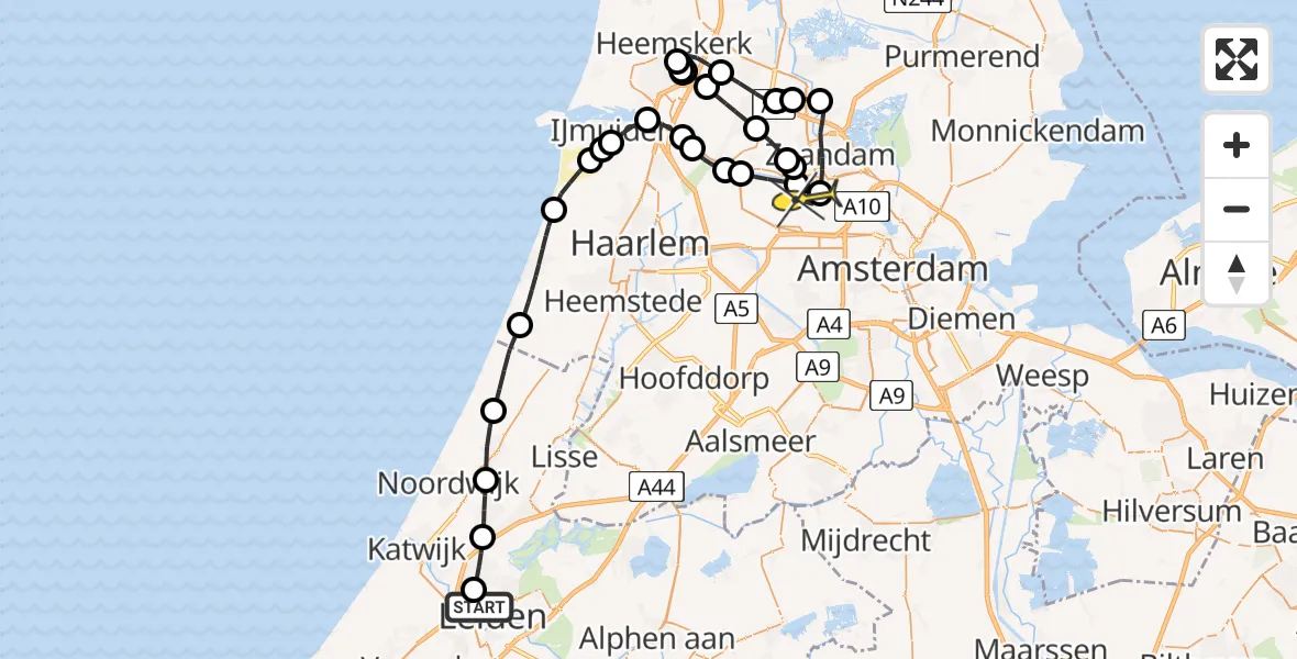 Routekaart van de vlucht: Lifeliner 1 naar Amsterdam Heliport, Marten Toonder Natuurpad