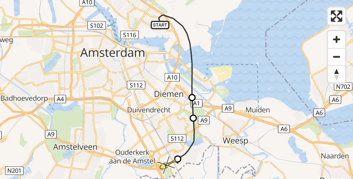 Routekaart van de vlucht: Lifeliner 2 naar Academisch Medisch Centrum (AMC), Tuinpark Buikslotermeer