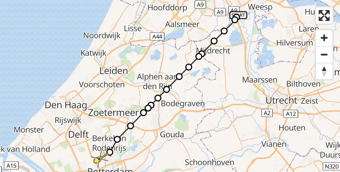 Routekaart van de vlucht: Lifeliner 2 naar Rotterdam The Hague Airport, Voetangelweg