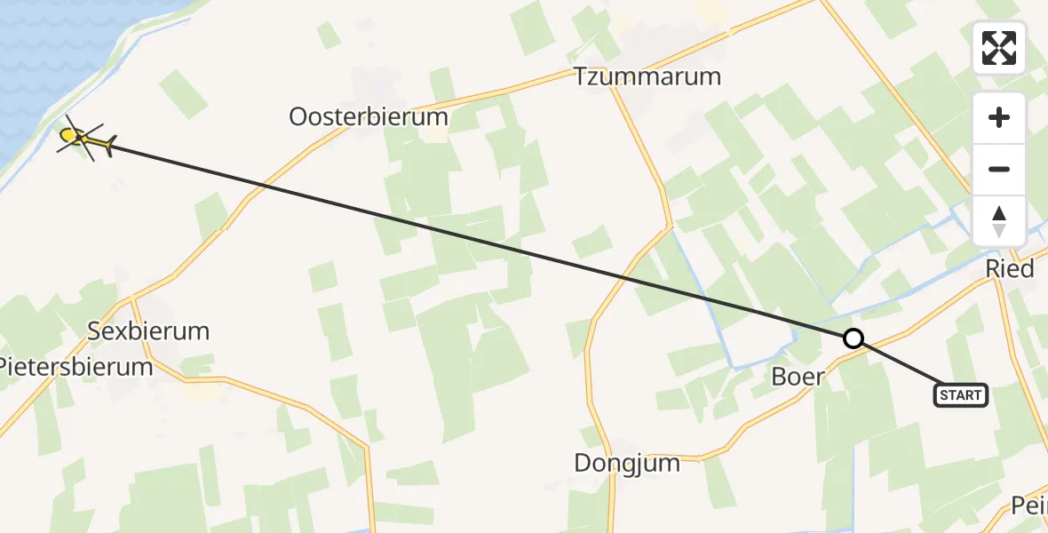 Routekaart van de vlucht: Ambulancehelikopter naar Sexbierum, Miedweg