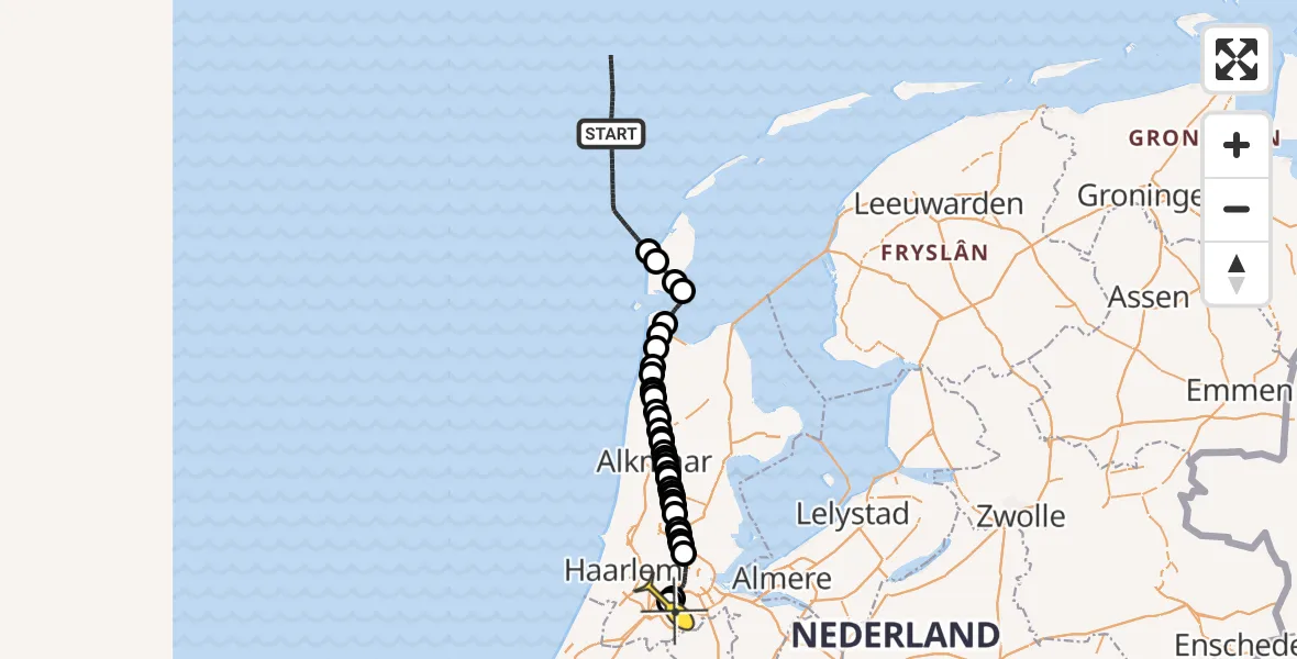 Vluchtroute Politiehelikopter van  naar Schiphol