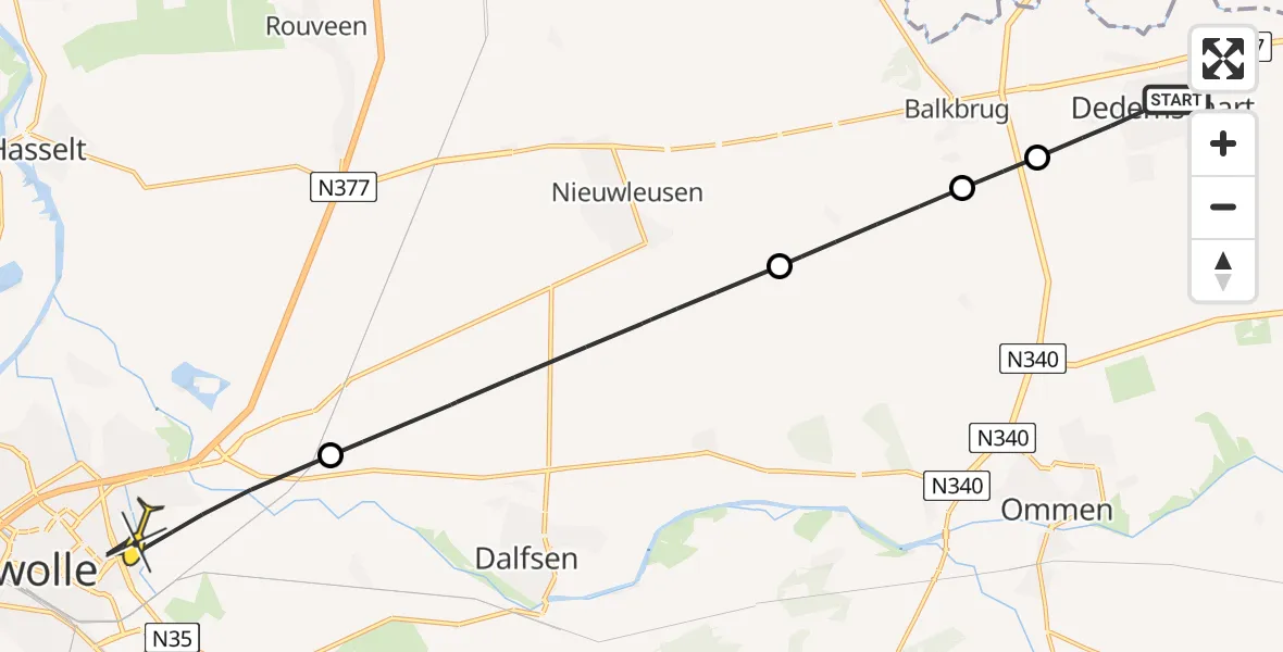 Routekaart van de vlucht: Lifeliner 4 naar Zwolle, Ommerkanaal