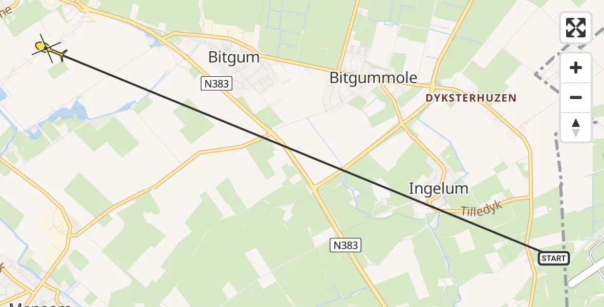 Routekaart van de vlucht: Ambulanceheli naar Berltsum, Bûtenpôle