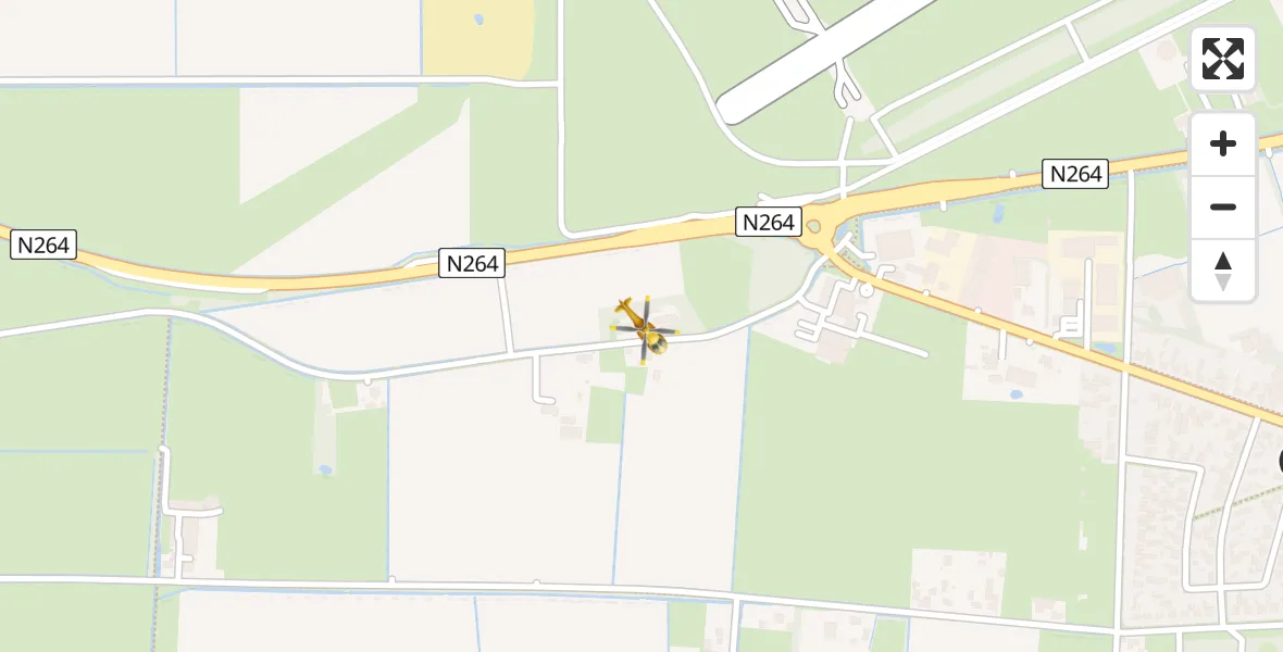 Vluchtroute Traumahelikopter van Vliegbasis Volkel naar Vliegbasis Volkel