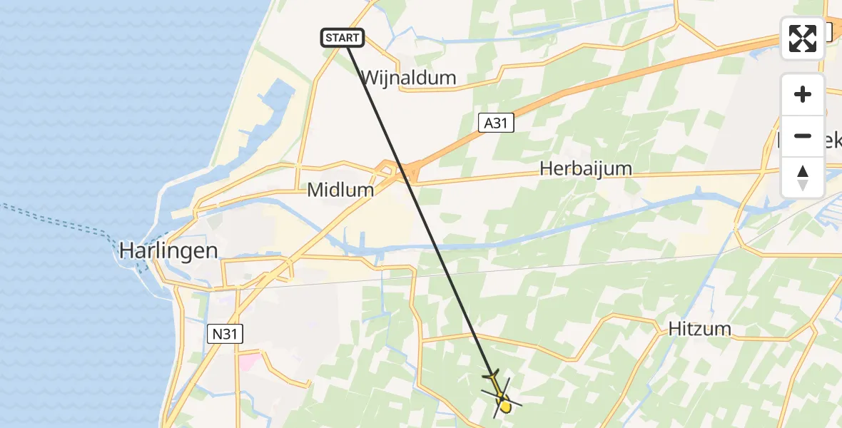 Routekaart van de vlucht: Ambulanceheli naar Harlingen, Herbaijumerweg