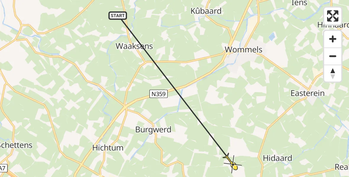Routekaart van de vlucht: Ambulancehelikopter naar Hartwerd, Oldeclooster