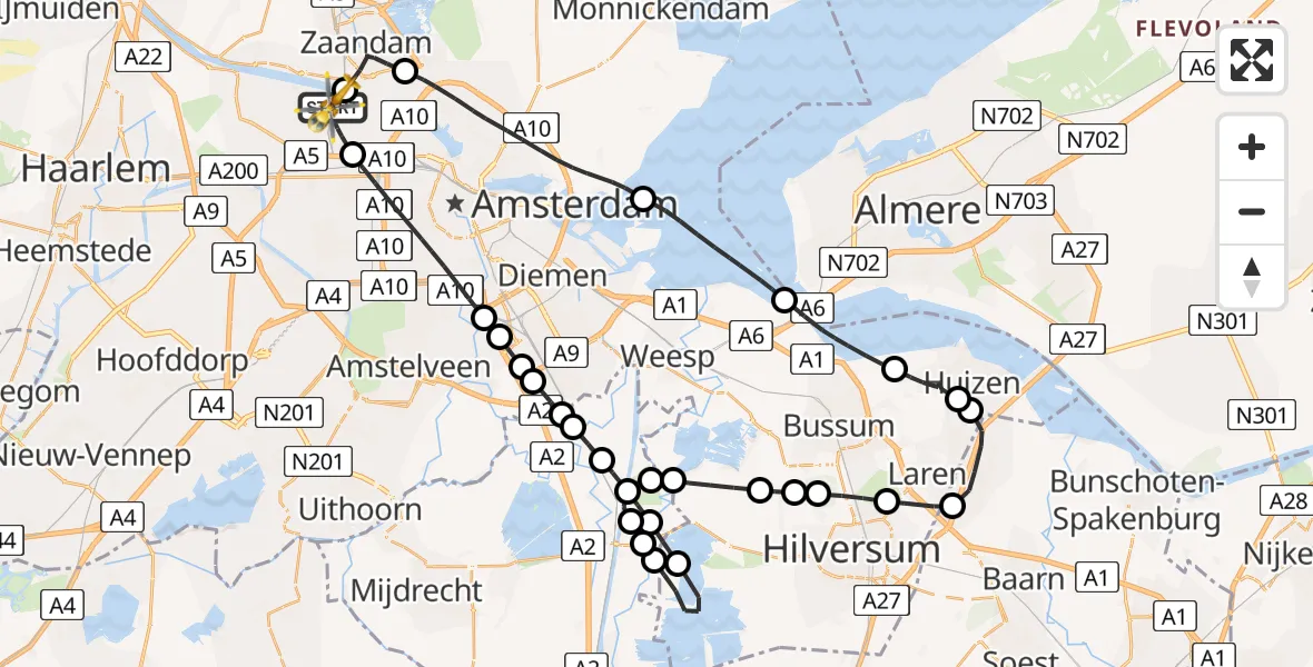 Vluchtroute Traumahelikopter van Amsterdam Heliport naar Amsterdam Heliport