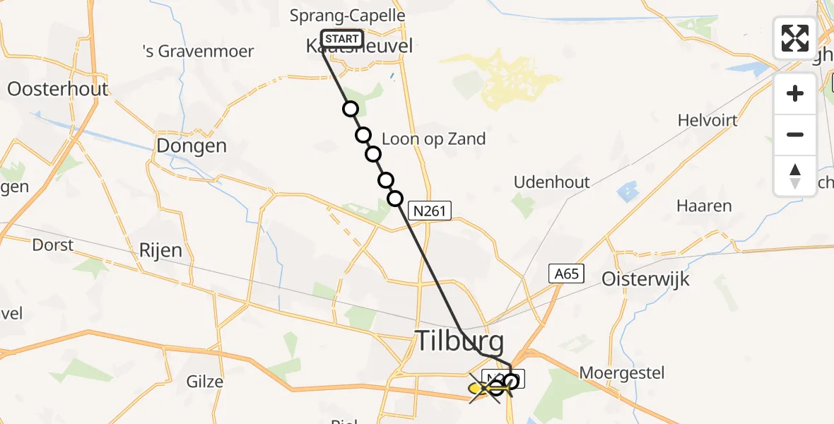 Routekaart van de vlucht: Lifeliner 3 naar Tilburg, Erasstraat