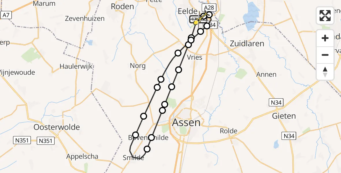 Routekaart van de vlucht: Lifeliner 4 naar Groningen Airport Eelde, Moespot