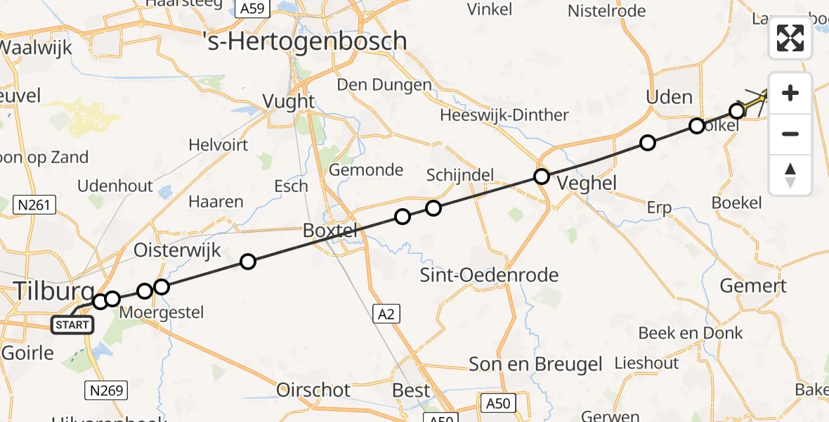 Routekaart van de vlucht: Lifeliner 3 naar Vliegbasis Volkel, Zeelandsedijk