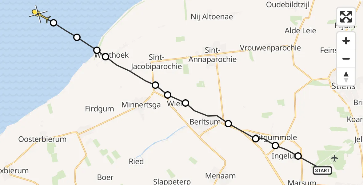 Routekaart van de vlucht: Ambulanceheli naar Formerum, Tilledyk