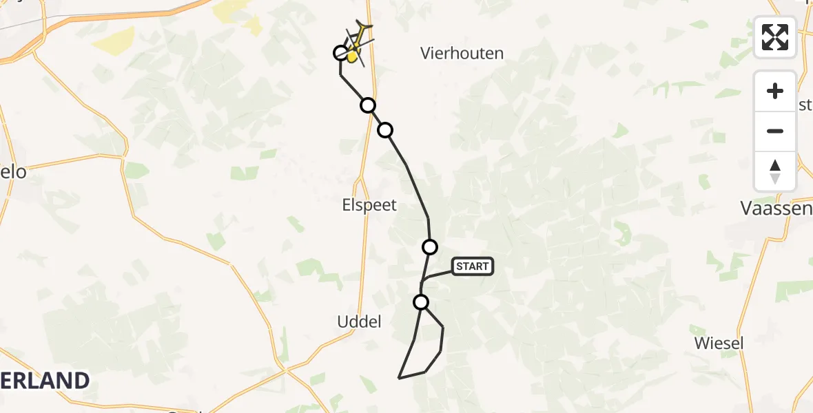 Routekaart van de vlucht: Politiehelikopter naar Vierhouten, De Hoge Duvel