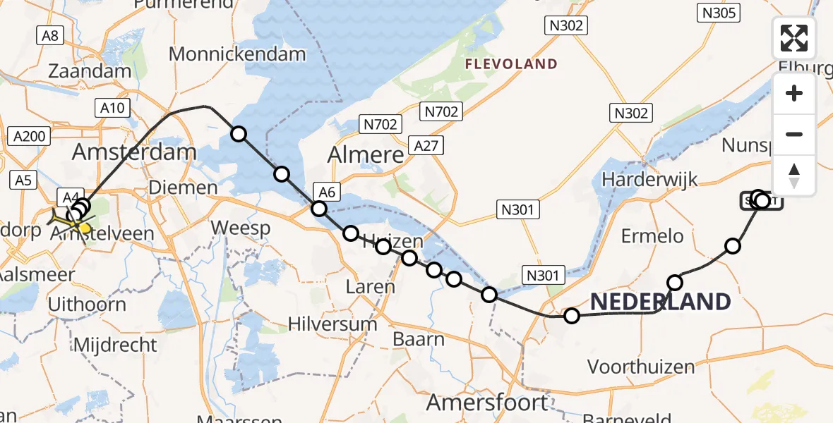 Routekaart van de vlucht: Politieheli naar Schiphol, Schapendrift