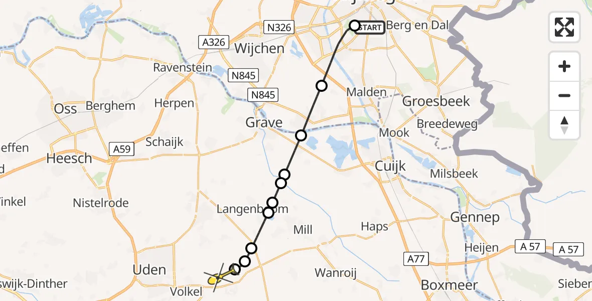 Routekaart van de vlucht: Lifeliner 3 naar Vliegbasis Volkel, Steinweglaan