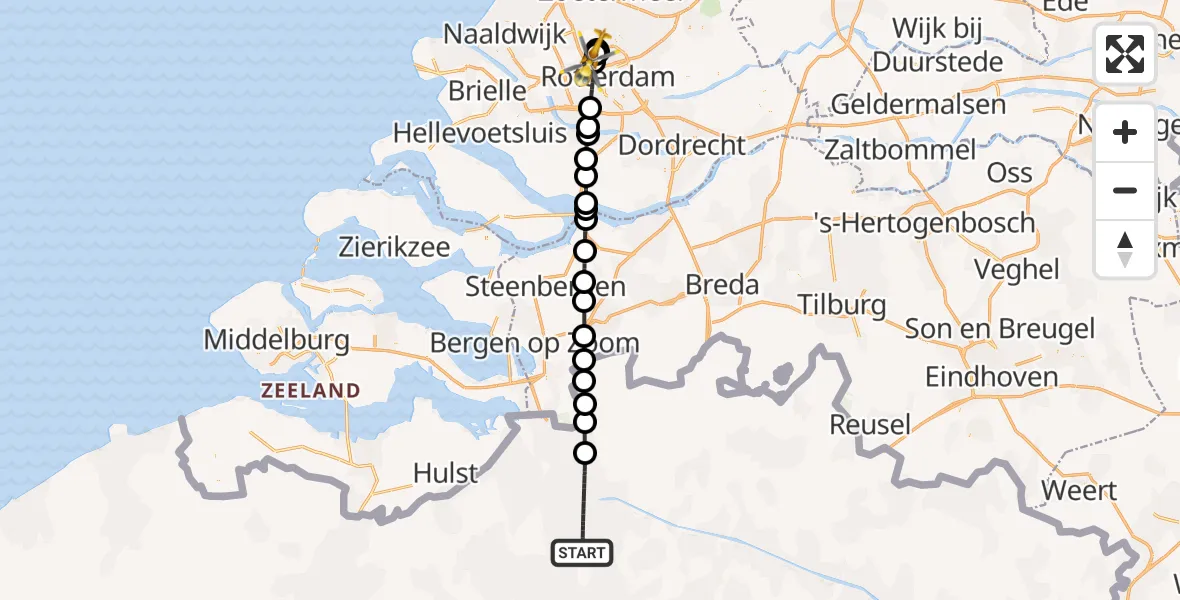 Vluchtroute Traumahelikopter  - Rotterdam The Hague Airport, 21 maart 2024, 20:42