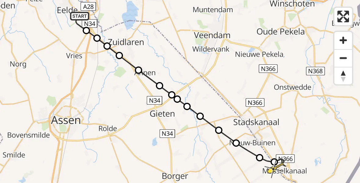 Routekaart van de vlucht: Lifeliner 4 naar Musselkanaal, Homsteeg