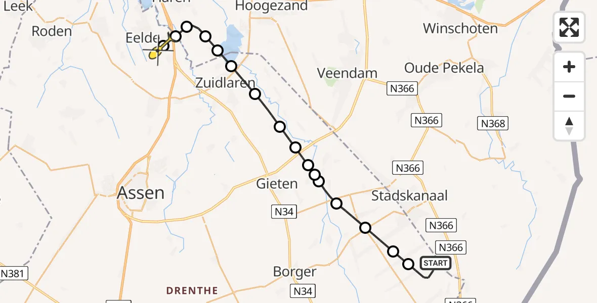 Routekaart van de vlucht: Lifeliner 4 naar Groningen Airport Eelde, Drentse Mondenweg