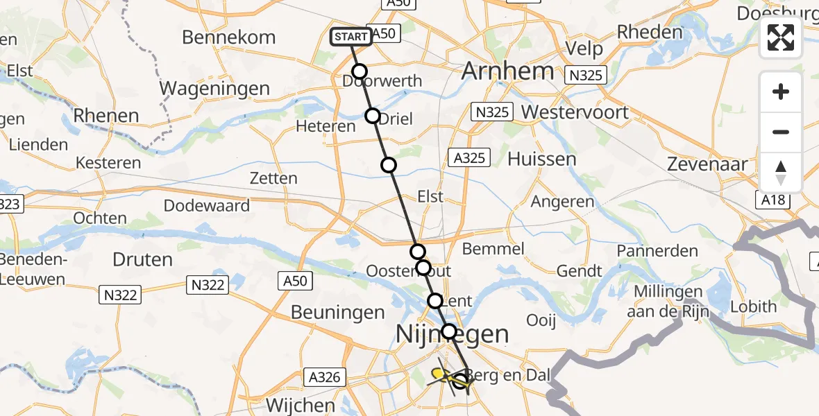 Routekaart van de vlucht: Lifeliner 3 naar Radboud Universitair Medisch Centrum, Utrechtseweg