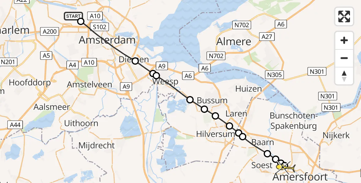 Routekaart van de vlucht: Lifeliner 1 naar Amersfoort, Bosporushaven