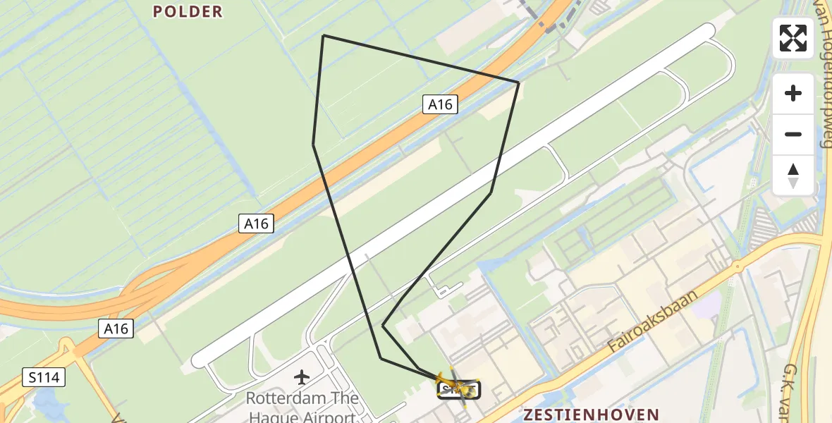 Vluchtroute Traumahelikopter Rotterdam The Hague Airport - Rotterdam The Hague Airport, 22 maart 2024, 08:56