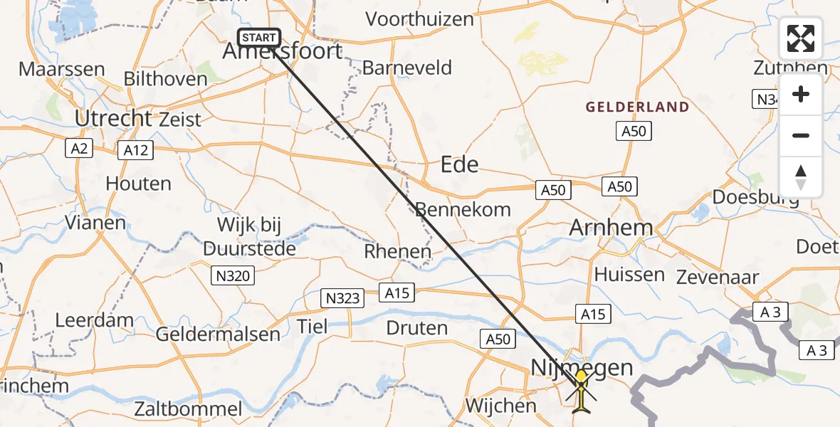 Routekaart van de vlucht: Traumaheli naar Radboud Universitair Medisch Centrum, Geert Grooteplein Zuid