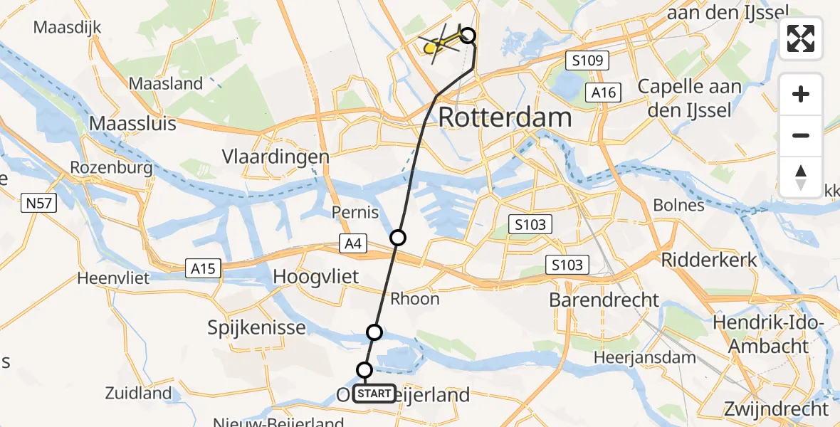 Routekaart van de vlucht: Lifeliner 2 naar Rotterdam The Hague Airport, Kerkhofsdijk