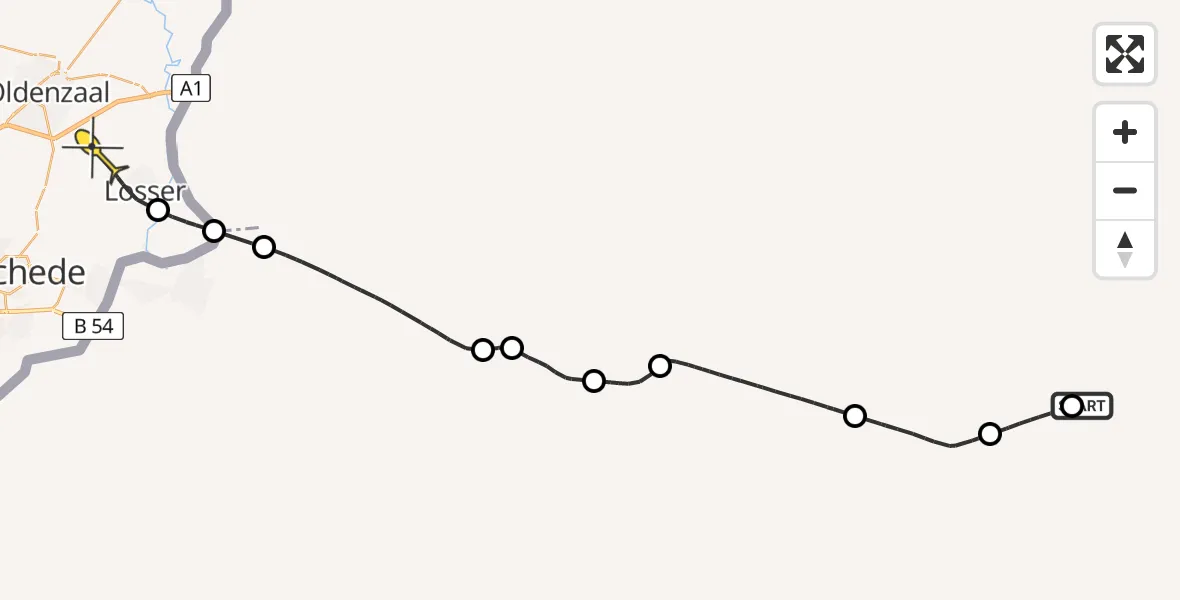 Routekaart van de vlucht: Politieheli naar Losser, Oldenzaalsestraat