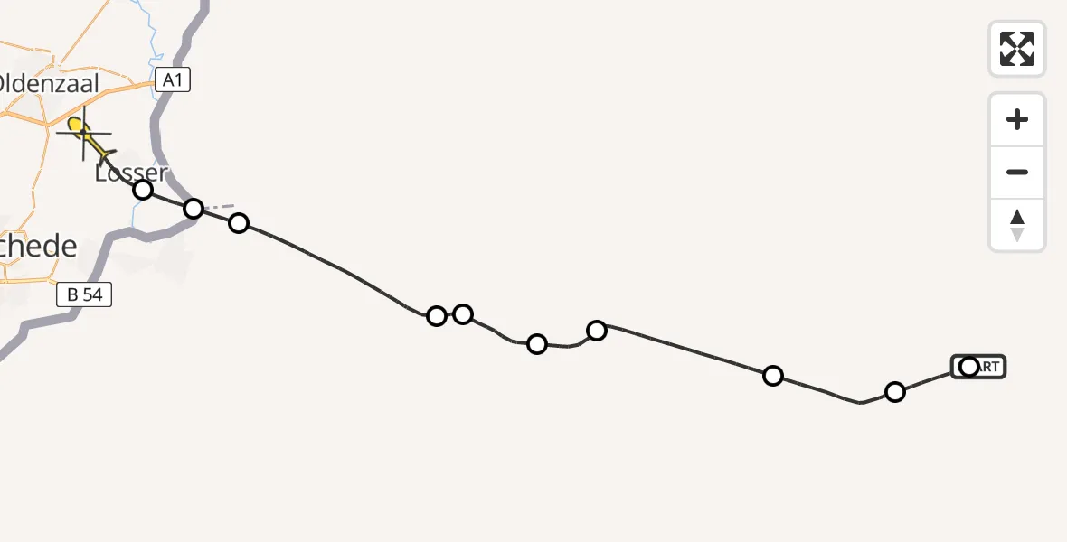 Routekaart van de vlucht: Politiehelikopter naar Losser, Oldenzaalsestraat