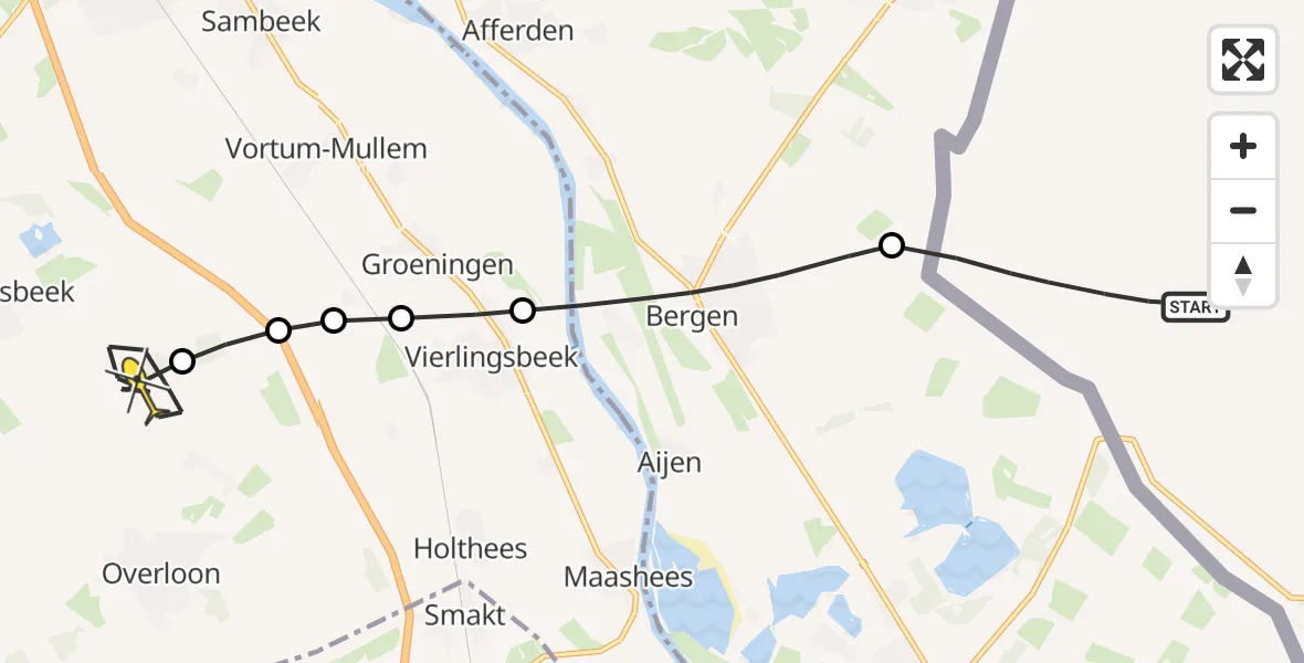 Routekaart van de vlucht: Politiehelikopter naar Overloon, Heikantweg