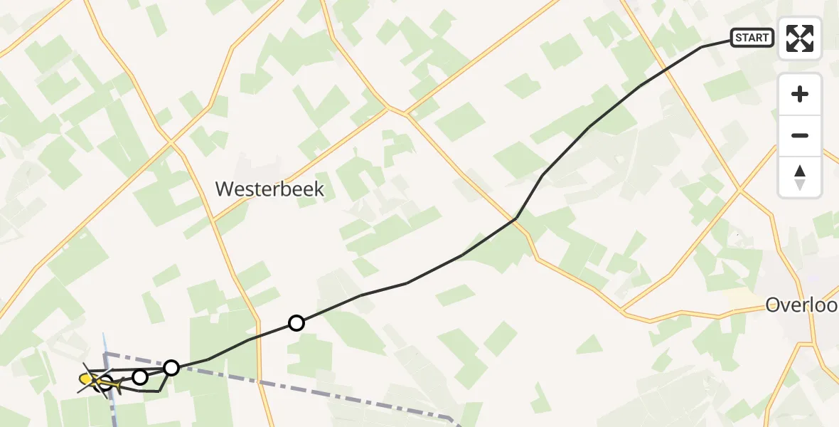 Routekaart van de vlucht: Politiehelikopter naar De Rips, Stevensbeekseweg