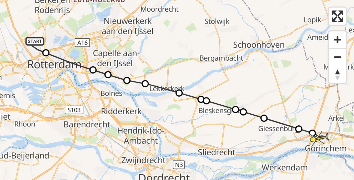 Routekaart van de vlucht: Lifeliner 2 naar Gorinchem, Ypenburgstraat
