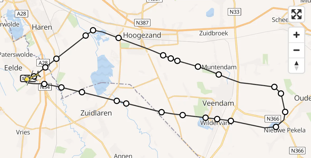 Routekaart van de vlucht: Lifeliner 4 naar Groningen Airport Eelde, Vissersweg