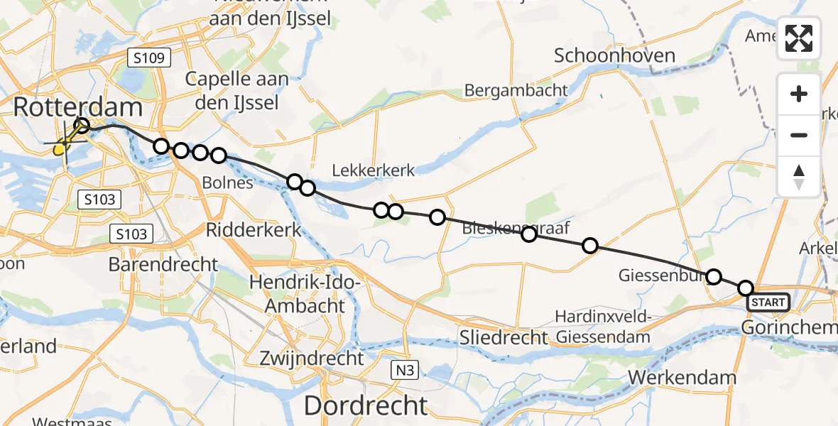 Routekaart van de vlucht: Lifeliner 2 naar Erasmus MC, Nolweg