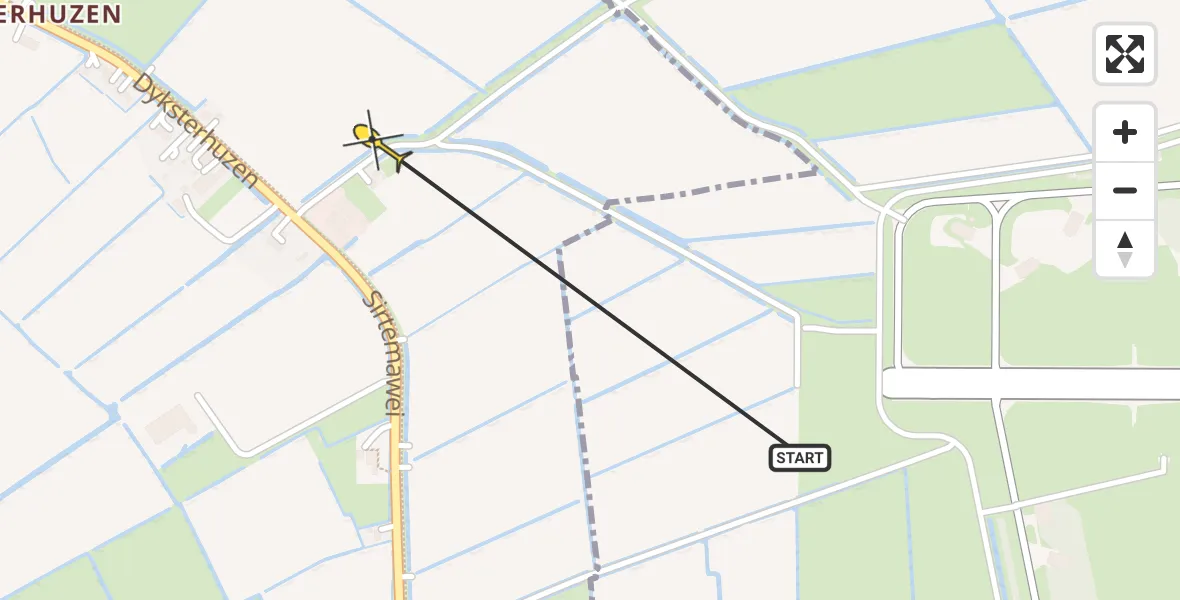 Routekaart van de vlucht: Ambulanceheli naar Ingelum, Nijlânsdyk