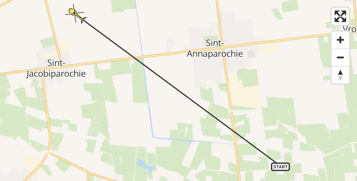 Routekaart van de vlucht: Ambulanceheli naar St.-Jacobiparochie, St.-Jacobiparochie