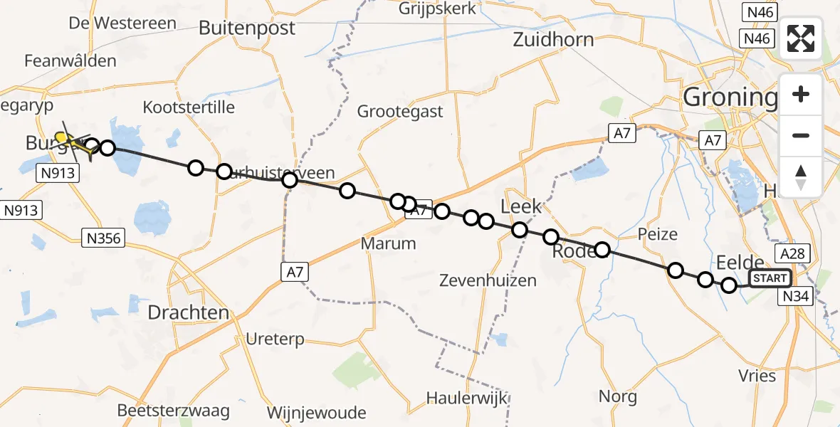 Routekaart van de vlucht: Lifeliner 4 naar Burgum, Watermolendijk