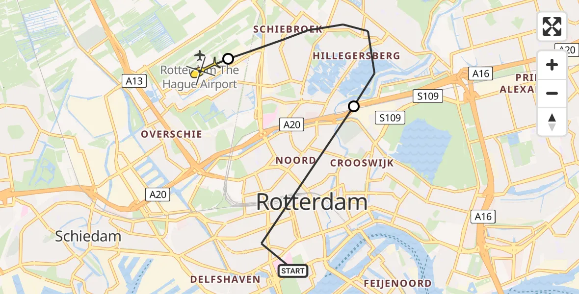 Routekaart van de vlucht: Lifeliner 2 naar Rotterdam The Hague Airport, Minervalaan