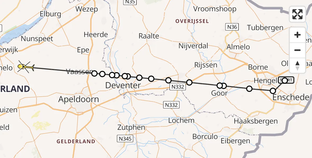 Routekaart van de vlucht: Politieheli naar Ermelo, Sterrenbos