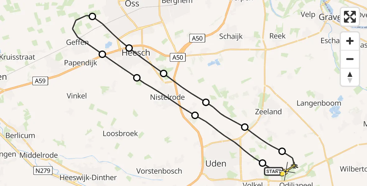 Routekaart van de vlucht: Lifeliner 3 naar Vliegbasis Volkel, Hoogveld