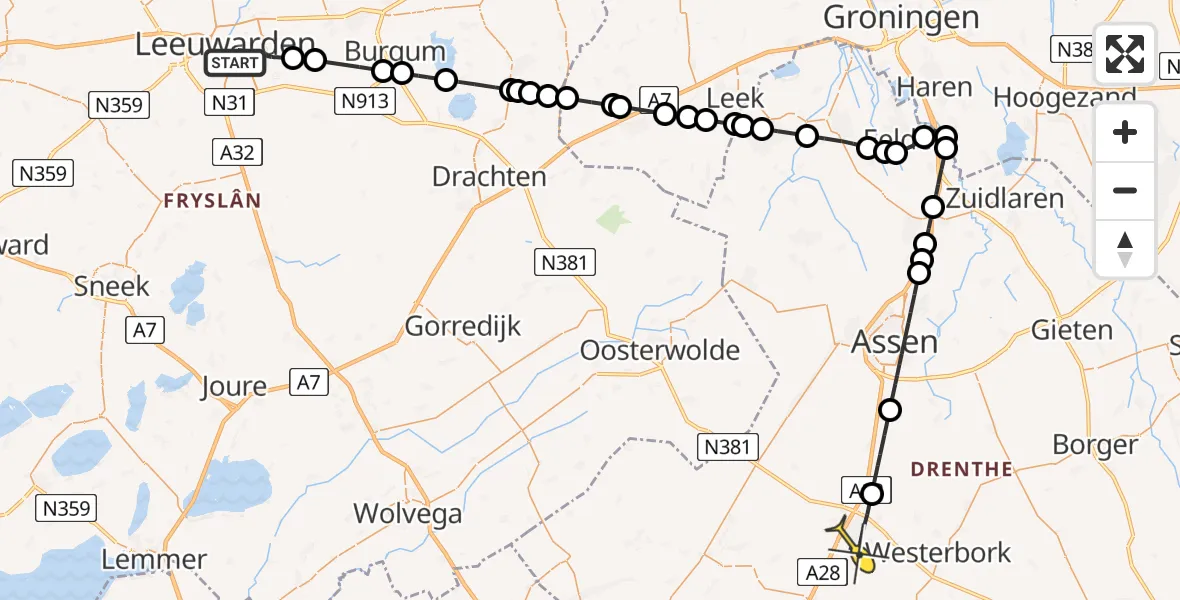 Routekaart van de vlucht: Lifeliner 4 naar Beilen, Van Sloterdijckpaad