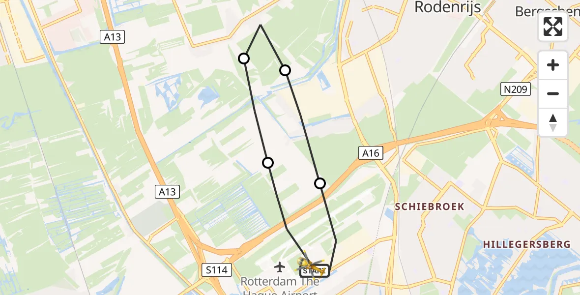 Vluchtroute Traumahelikopter Rotterdam The Hague Airport - Rotterdam The Hague Airport, 22 maart 2024, 15:14