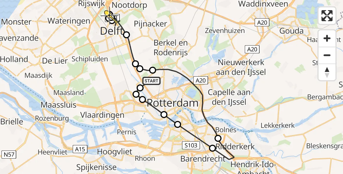 Routekaart van de vlucht: Lifeliner 2 naar Rijswijk, Vliegveldweg