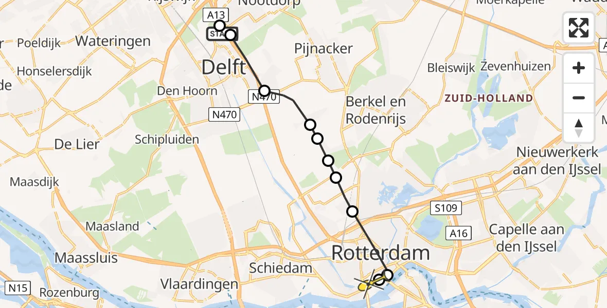 Routekaart van de vlucht: Lifeliner 2 naar Erasmus MC, Kleveringweg