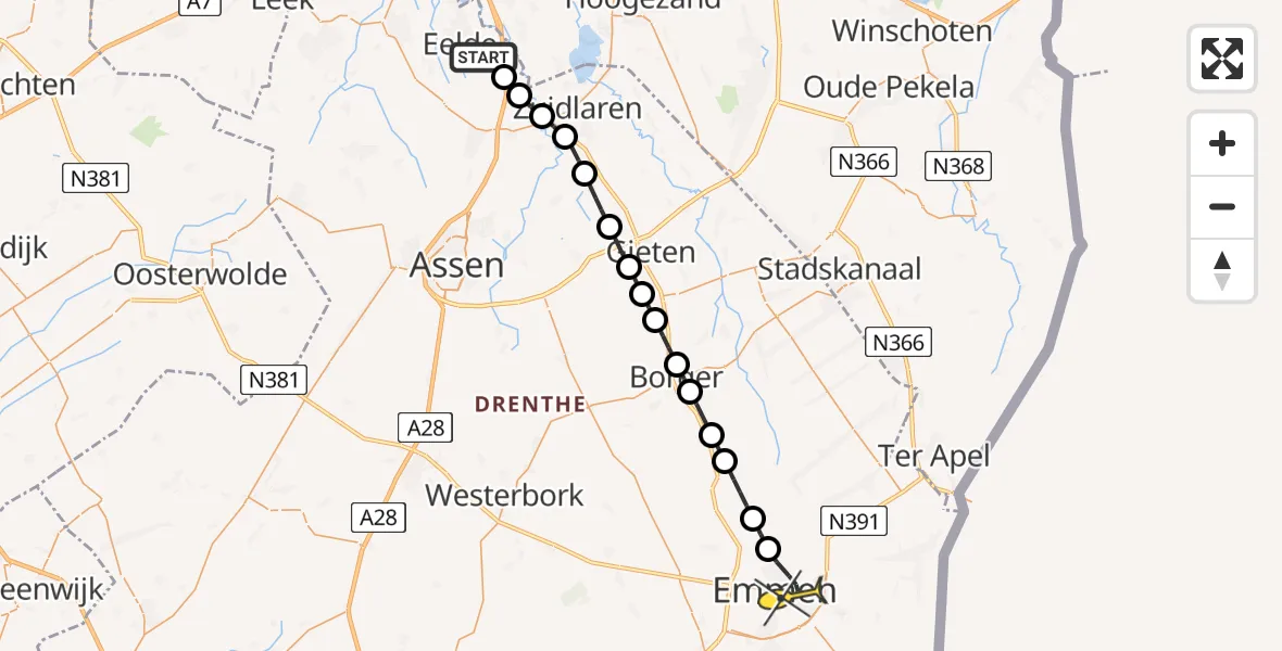 Routekaart van de vlucht: Lifeliner 4 naar Emmen, Duinstraat