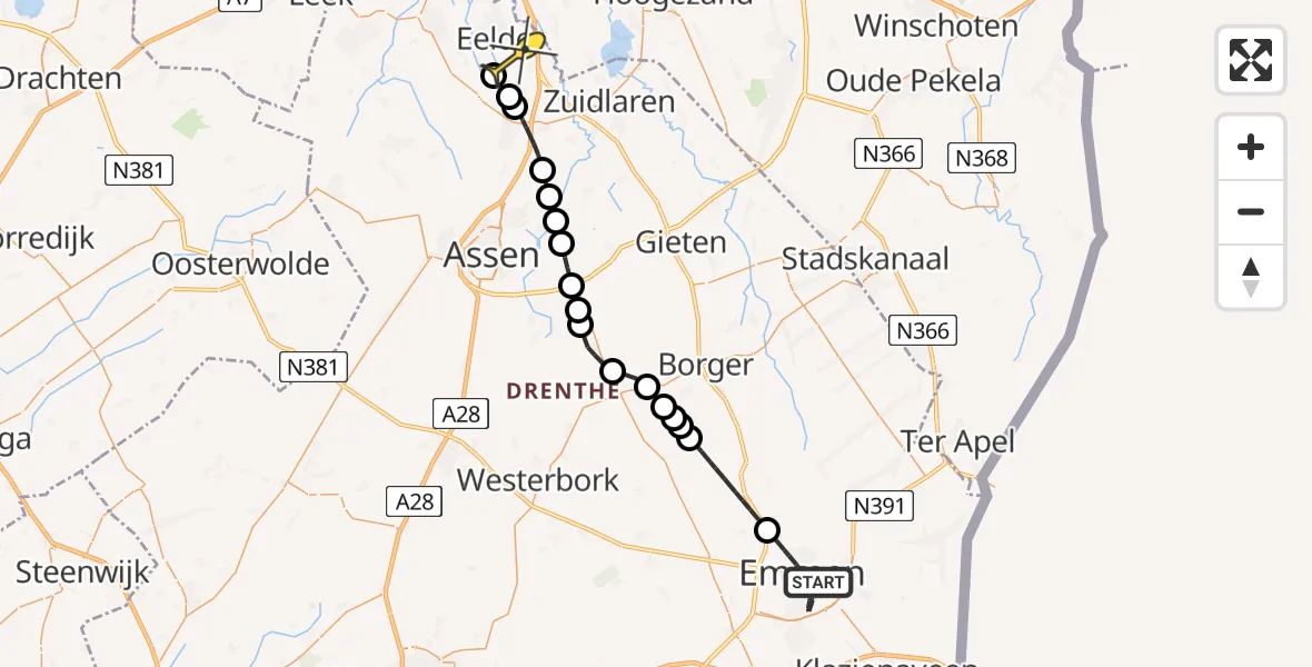 Routekaart van de vlucht: Lifeliner 4 naar Groningen Airport Eelde, Nijbracht
